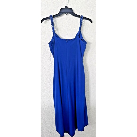 Siena Women's Chain-Trim Ruched at front high-low hem Bodycon Dress Blue 4 - Picture 9 of 10
